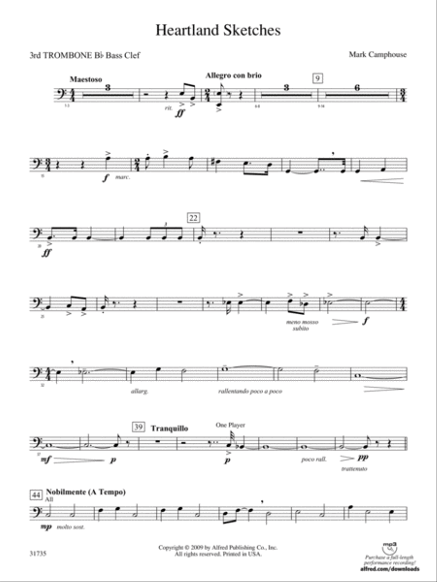 Heartland Sketches: (World Part) 3rd B-flat Trombone B.C. Concert Band scores gallery preview page 1