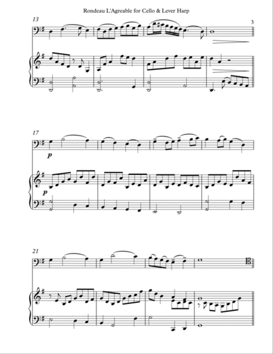 Rondeau L’Agreable, Duet for Cello & Lever Harp String Duet scores gallery preview page 3