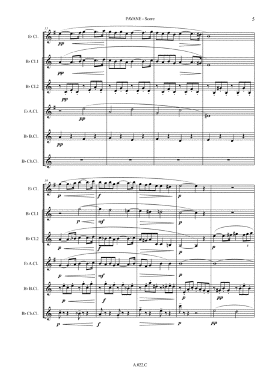 Pavane, for Clarinet Choir - Score & Parts Clarinet Choir scores gallery preview page 5