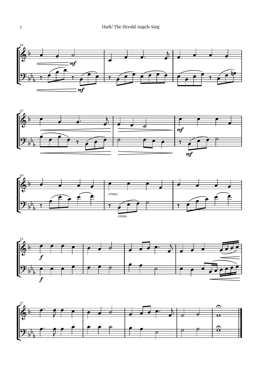 Hark! The Herald Angels Sing Duet Arrangement | Christmas Carol Sheet Music Brass Duet scores gallery preview page 2