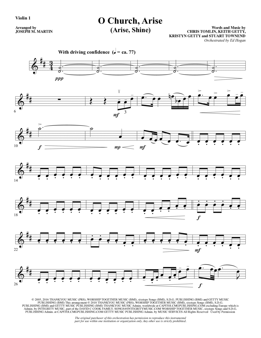 O Church, Arise (Arise, Shine) - Violin 1 Choir scores gallery preview page 1