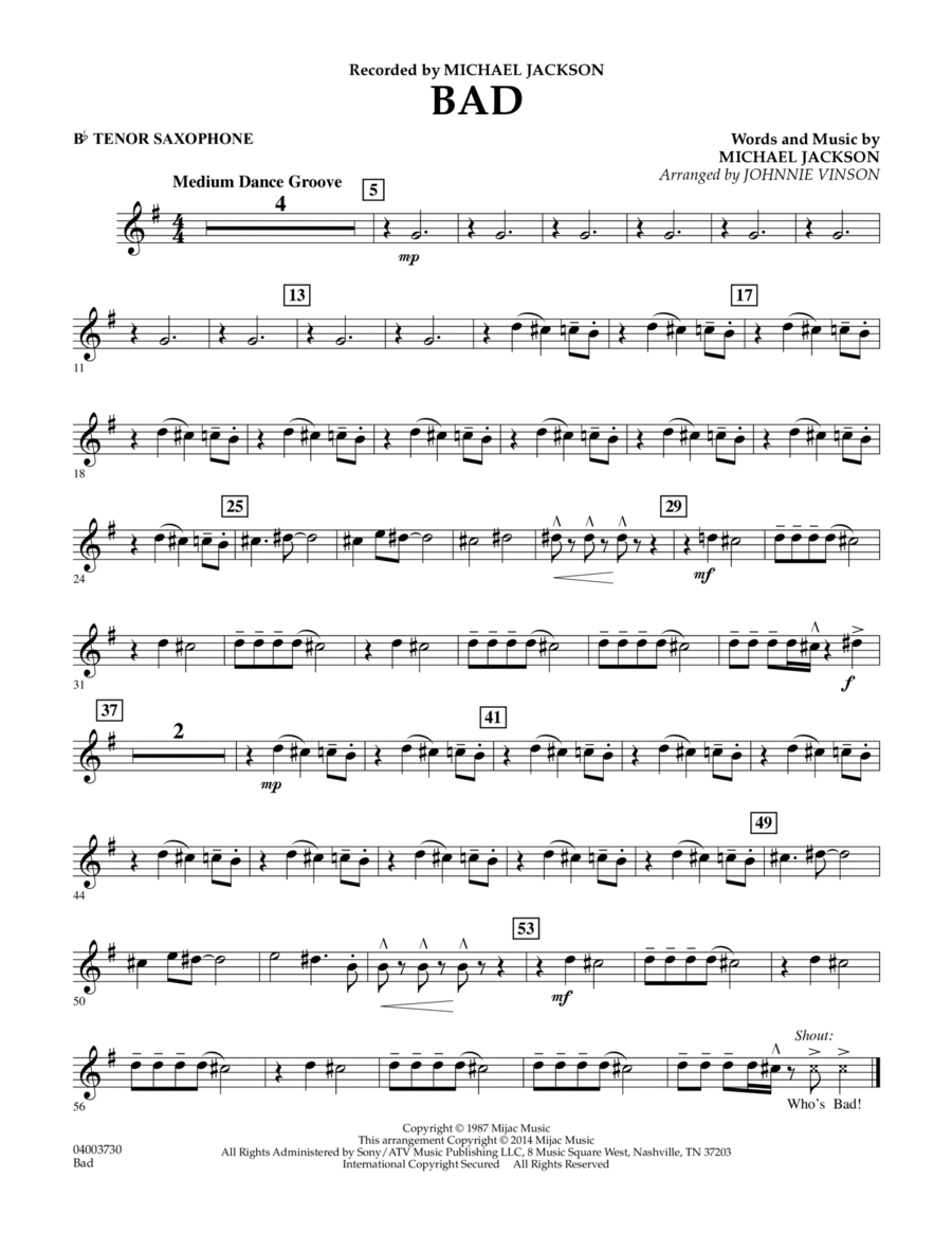 Bad - Bb Tenor Saxophone Concert Band scores gallery preview page 1