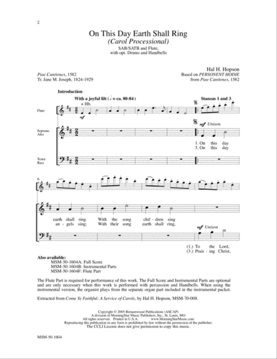 On This Day Earth Shall Ring (Carol Processional) 4-Part scores gallery preview page 2