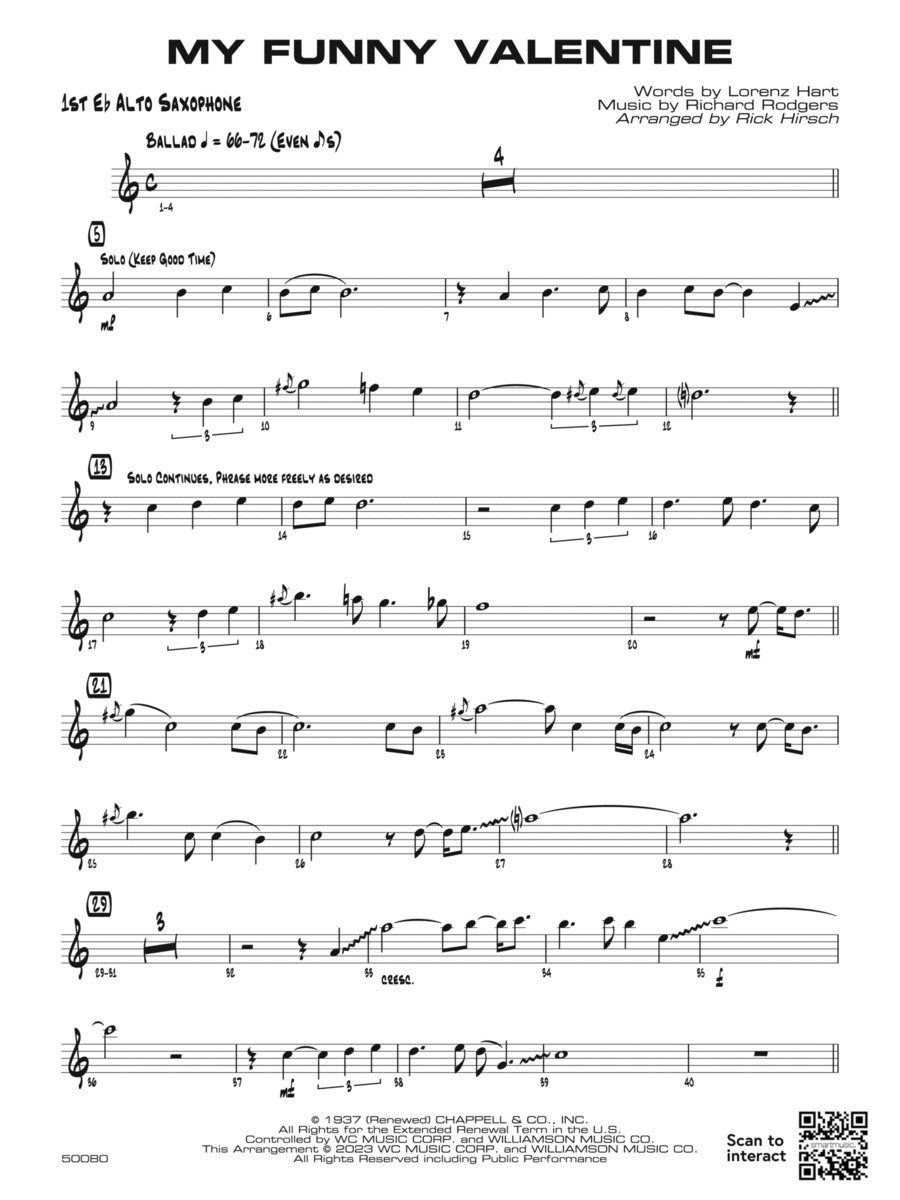 My Funny Valentine: E-flat Alto Saxophone - Jazz Ensemble