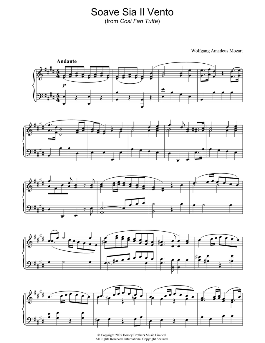 Soave Sia Il Vento (from Cosi Fan Tutte) Piano Solo scores gallery preview page 1