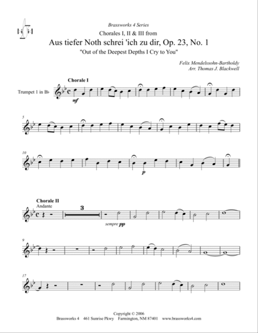 Aus tiefer Noth schrei 'ich zu dir, Op. 23, No. 1 Brass Quartet scores gallery preview page 5