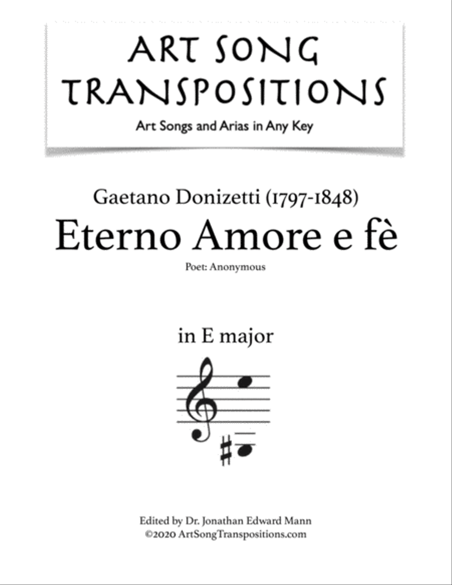 DONIZETTI: Eterno Amore e fè (transposed to E major) Voice scores gallery preview page 1