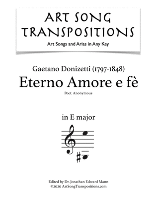 Book cover for DONIZETTI: Eterno Amore e fè (transposed to E major)