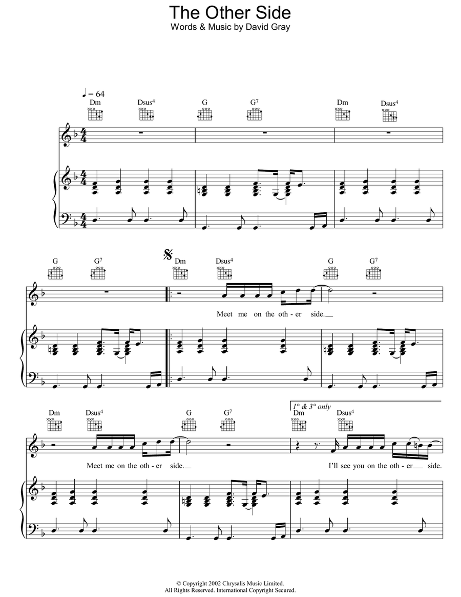 The Other Side Piano, Vocal, Guitar scores gallery preview page 1
