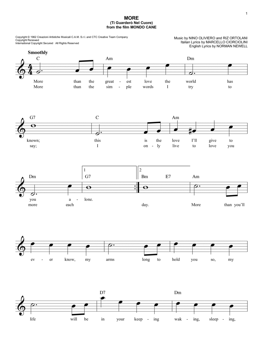 More (Ti Guarderò Nel Cuore) Piano scores gallery preview page 1