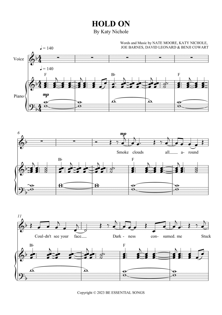 Hold On Piano, Vocal, Guitar scores gallery preview page 1