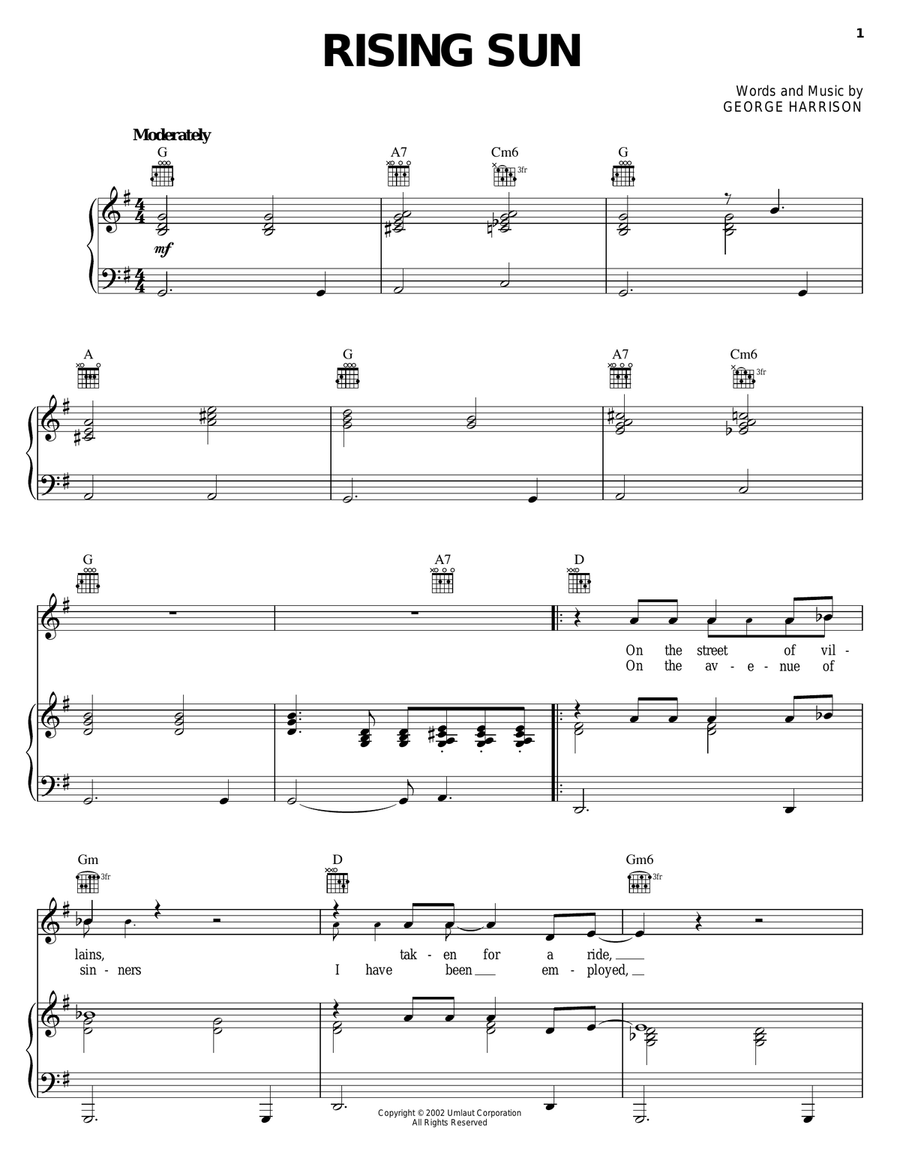Rising Sun Piano, Vocal, Guitar scores gallery preview page 1