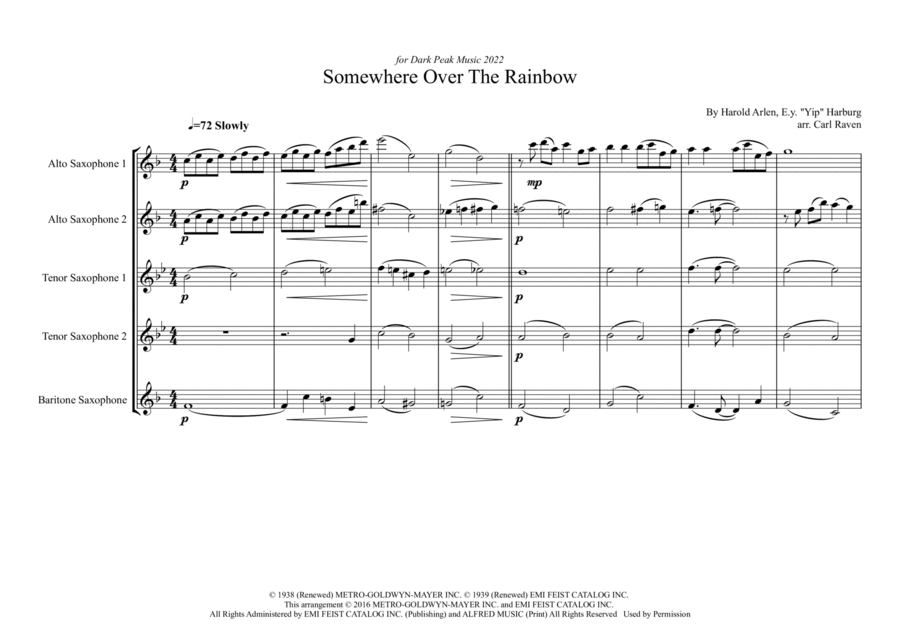 Over The Rainbow Over The Rainbow Saxophone Quintet scores gallery preview page 1
