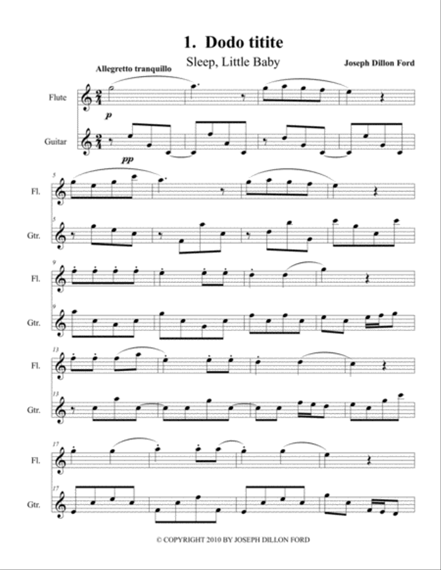 Dodo Titite Serenade for the Haiti 2010 earthquake appeal - flute and guitar Flute scores gallery preview page 1
