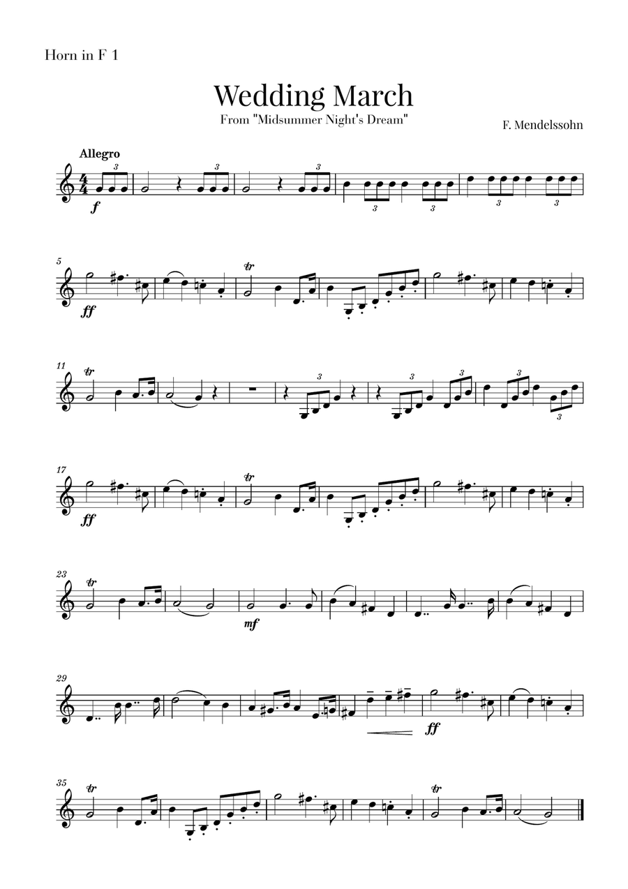 Wedding March for French Horn Quartet - Mendelssohn French Horn Quartet scores gallery preview page 4