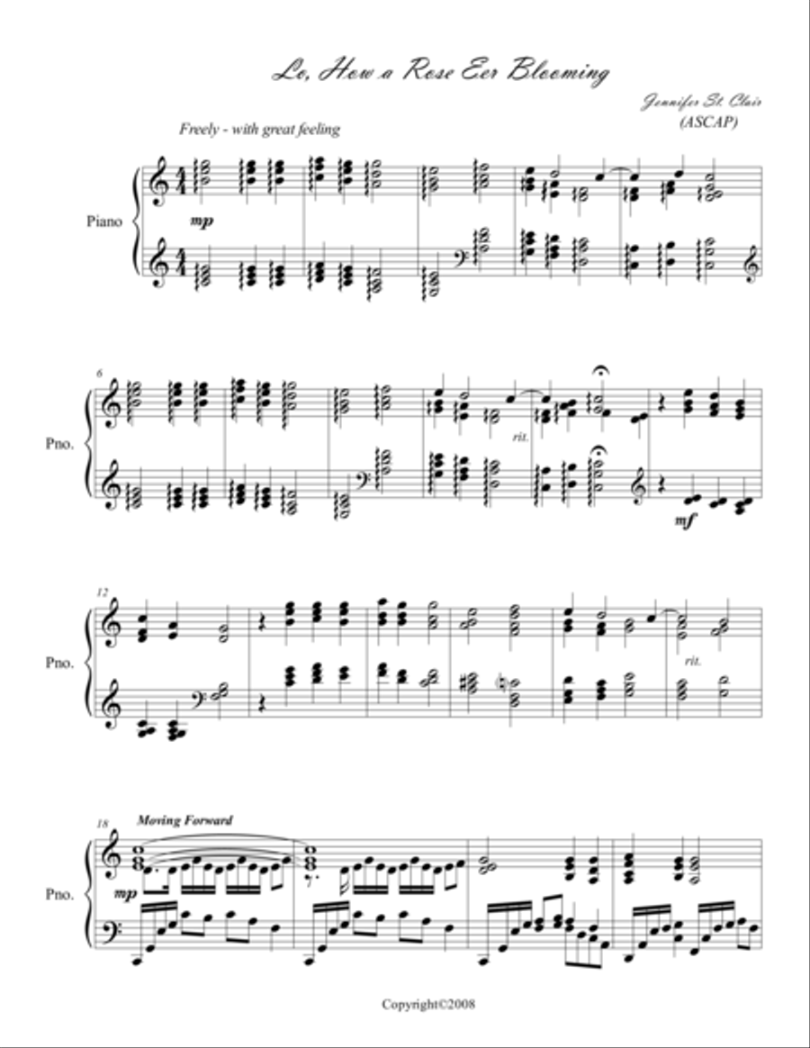 Lo, How a Rose E'er Blooming Piano Solo scores gallery preview page 1