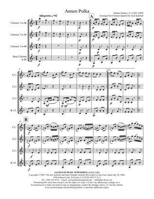 Annen Polka, Op. 117 (Clarinet Quartet)
