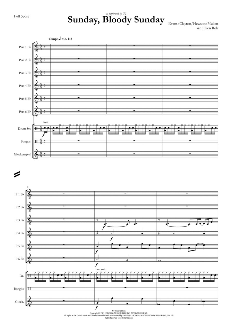 Sunday Bloody Sunday Concert Band scores gallery preview page 1