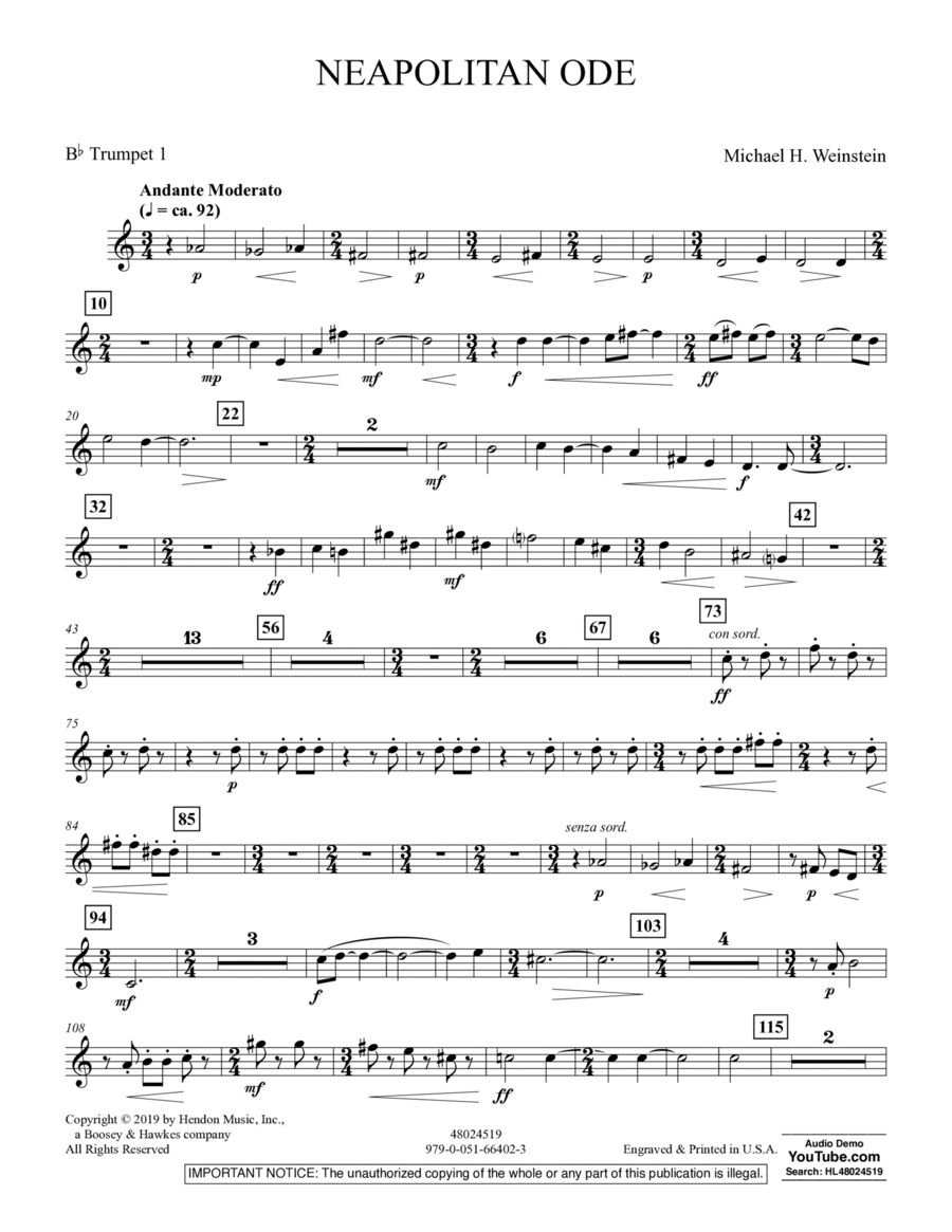 Neapolitan Ode - Bb Trumpet 1 B-Flat Trumpet scores gallery preview page 1