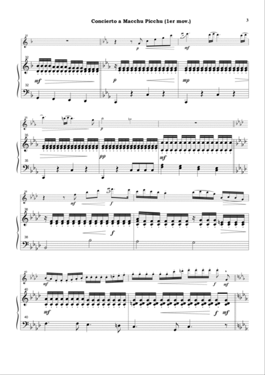 Concierto a Macchu Picchu for flute and string orchestra (Piano reduction) Flute scores gallery preview page 3
