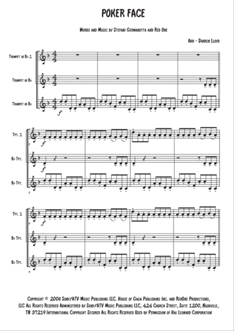 Poker Face Poker Face Brass Ensemble scores gallery preview page 1
