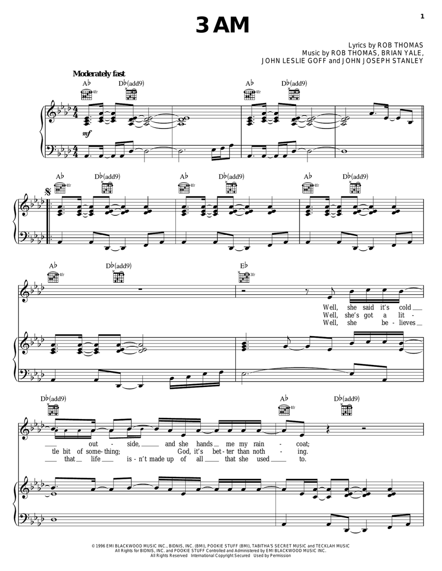 3 AM 3 AM Piano, Vocal, Guitar scores gallery preview page 1