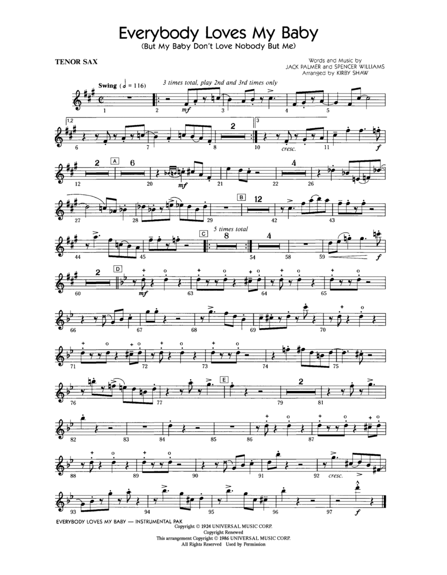 Everybody Loves My Baby (But My Baby Don't Love Nobody But Me) - Tenor Sax Choir scores gallery preview page 1