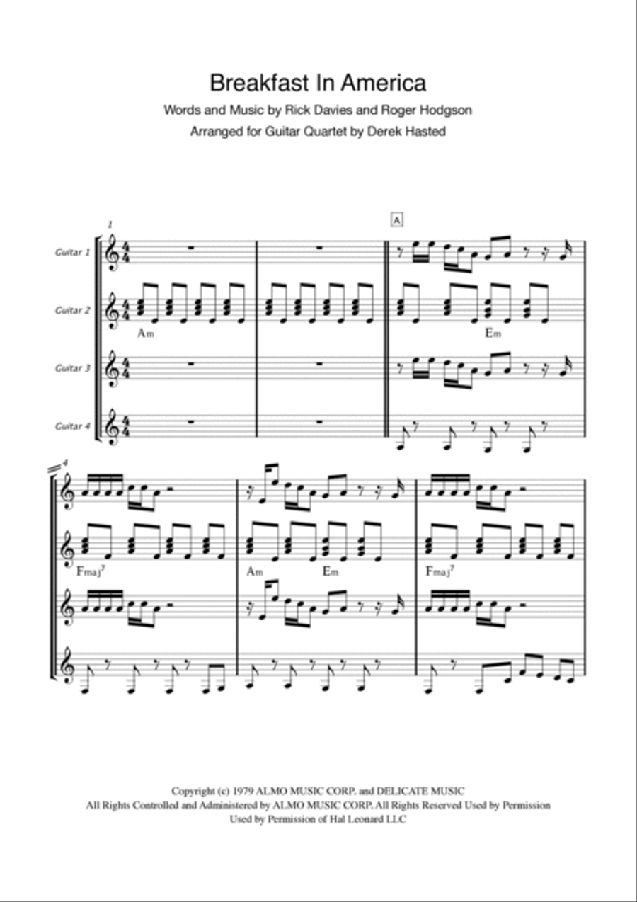 Breakfast In America Guitar Ensemble scores gallery preview page 3