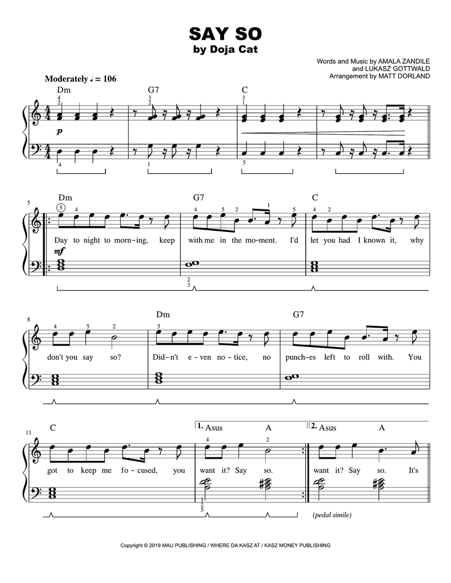 Say So Easy Piano scores gallery preview page 1