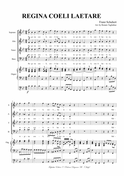 REGINA COELI LAETARE - F. Schubert - Arr. for SATB Choir and Organ image number null