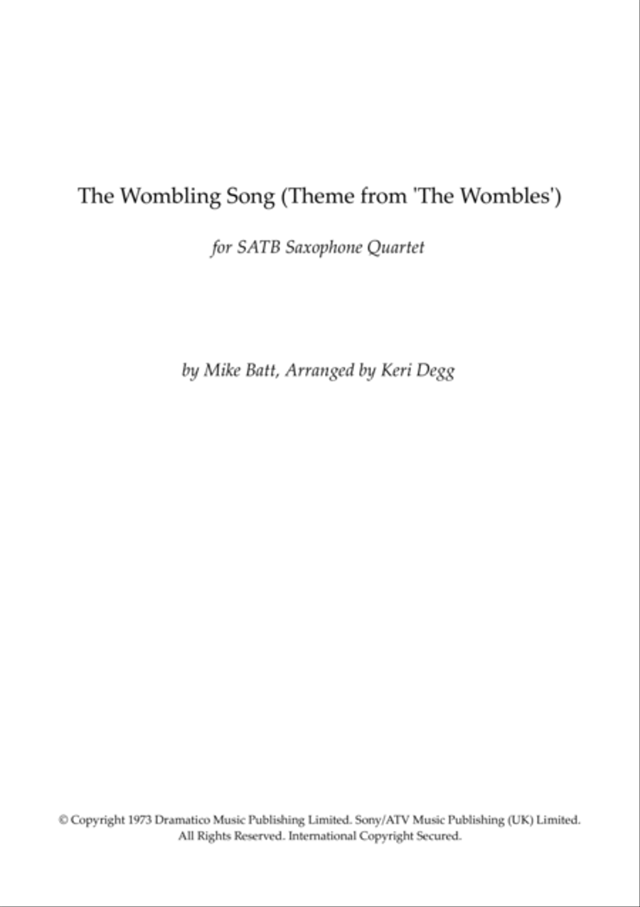 The Wombling Song Saxophone Quartet scores gallery preview page 1