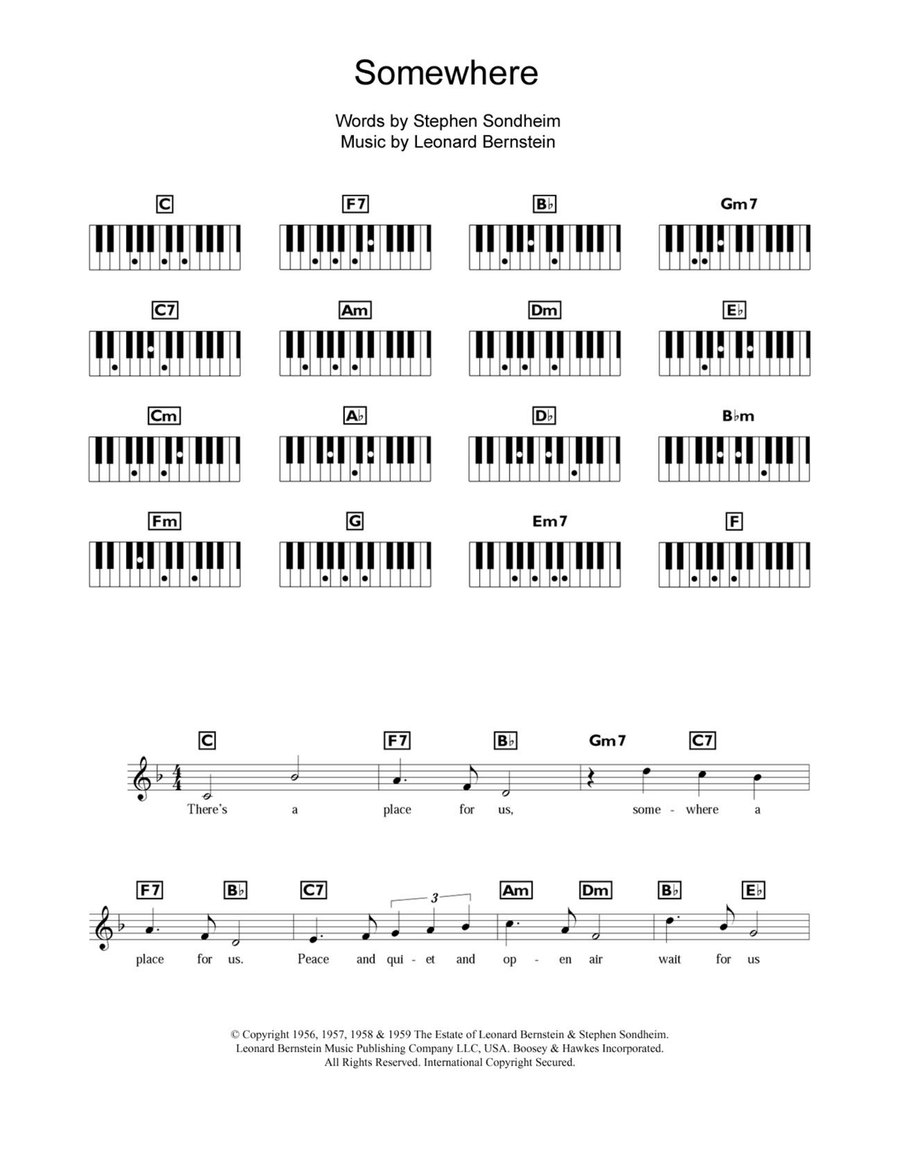 Somewhere (from West Side Story) Piano Solo scores gallery preview page 1