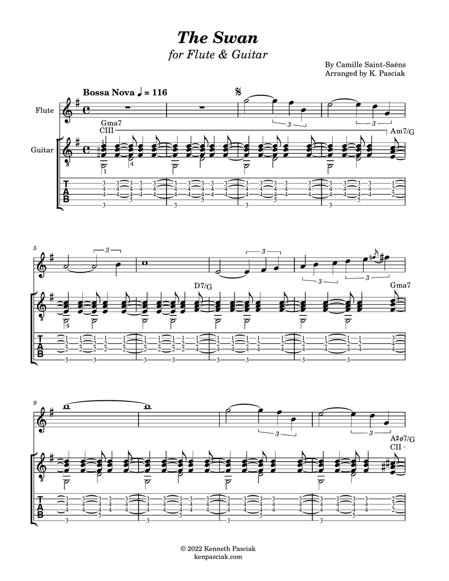 The Swan (Bossa Nova for Flute & Guitar) Flute scores gallery preview page 3