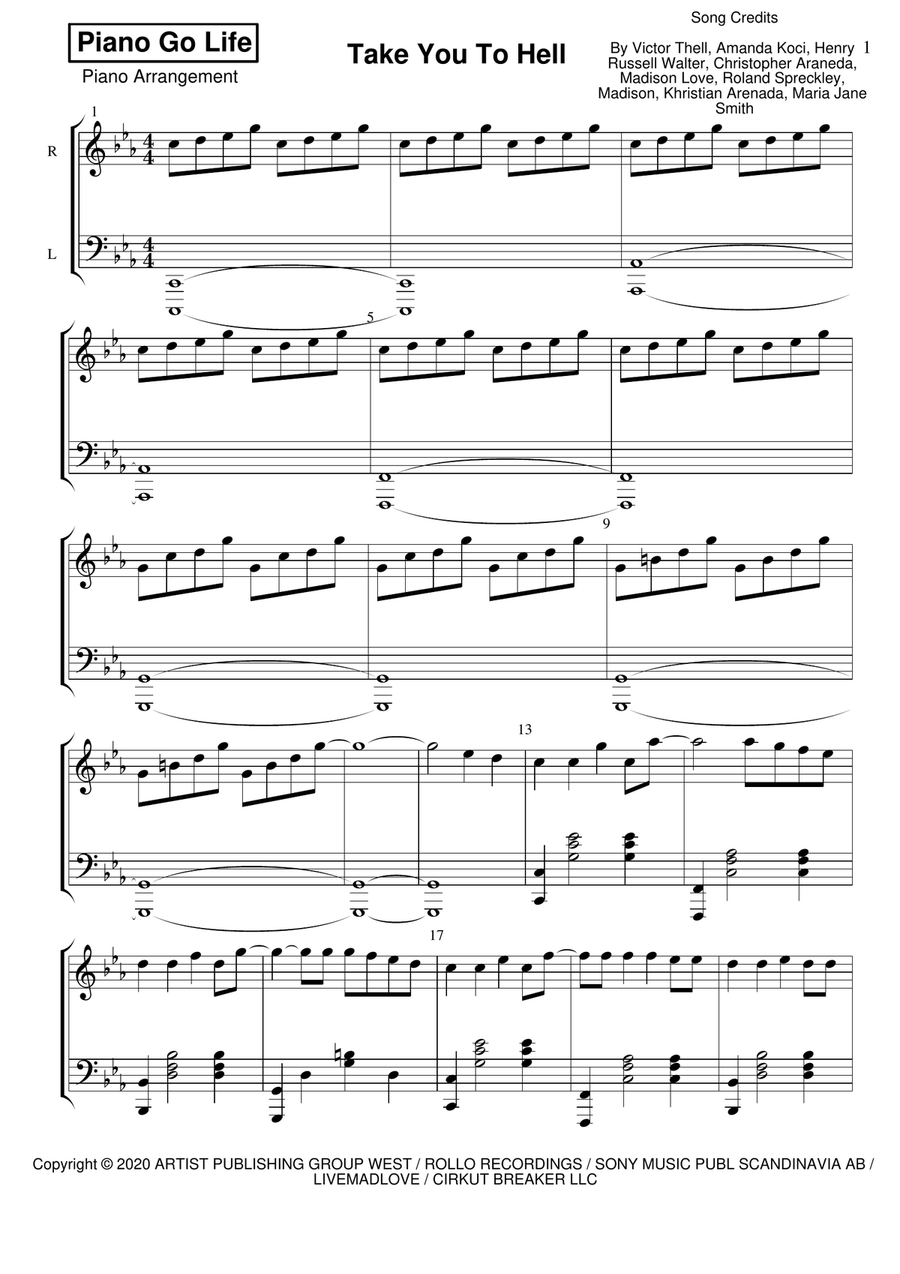 Take You To Hell Piano Solo scores gallery preview page 1