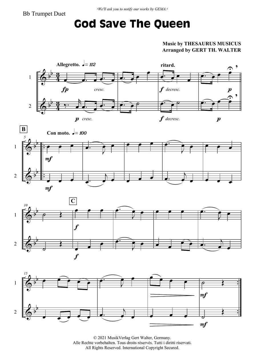 God Save The Queen Trumpet Duet - Digital Sheet Music