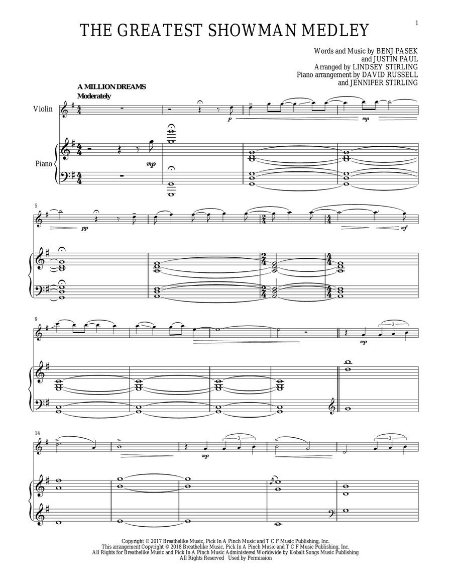 The Greatest Showman Medley Violin Solo scores gallery preview page 1