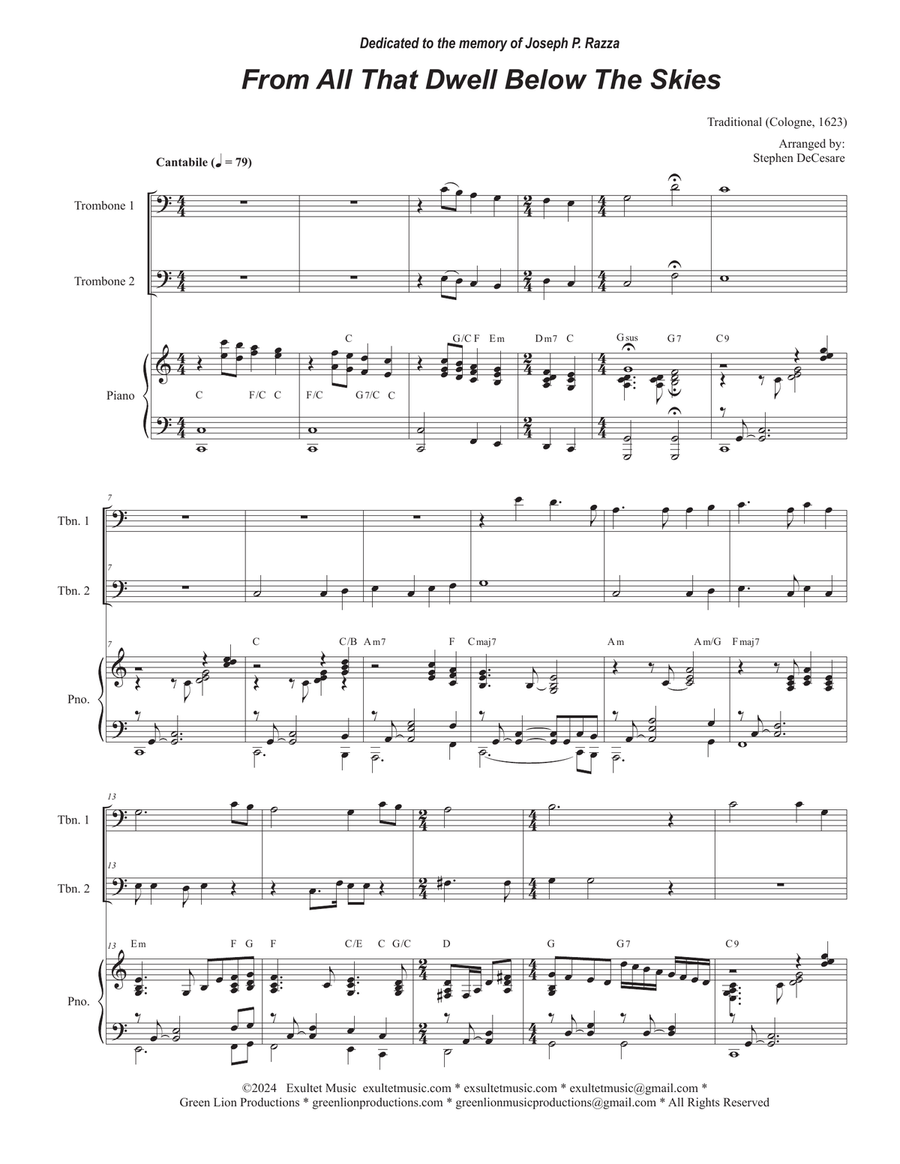 From All That Dwell Below The Skies (Trombone Duet) Trombone Duet scores gallery preview page 1