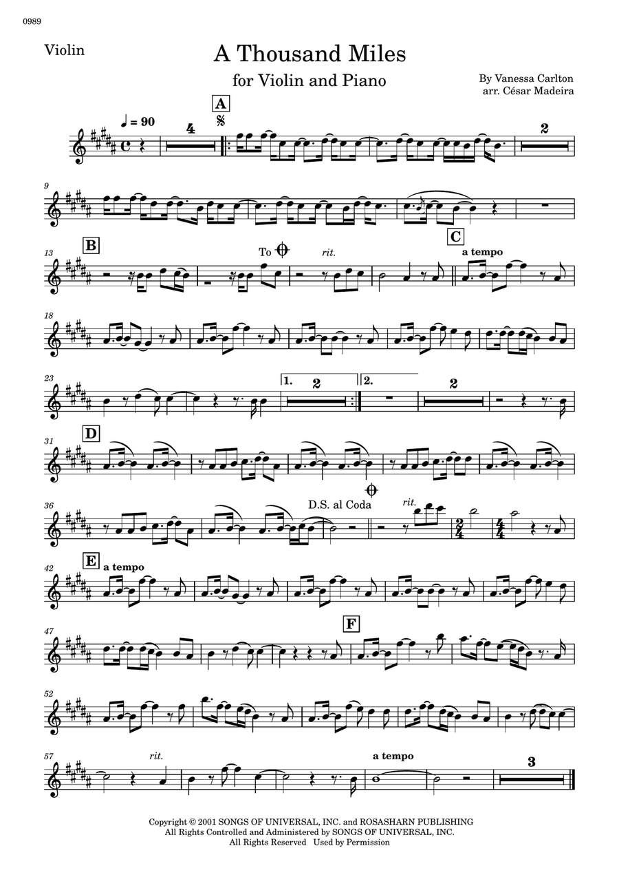 A Thousand Miles Violin Solo scores gallery preview page 2