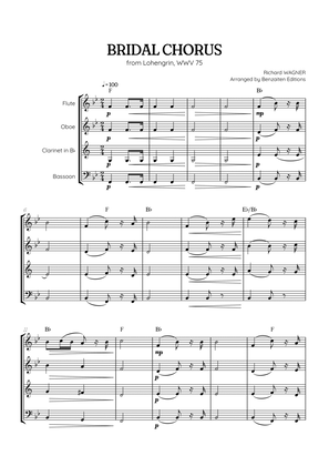 Wagner • Here Comes the Bride (Bridal Chorus) Lohengrin | woodwind quartet sheet music w/ chords