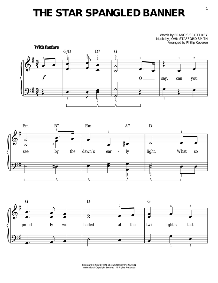 The Star Spangled Banner The Star Spangled Banner Easy Piano scores gallery preview page 1