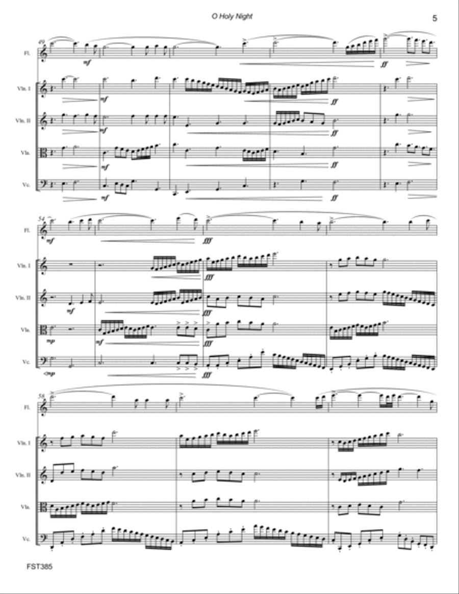 O HOLY NIGHT - FLUTE SOLO with STRING QUARTET accompaniment Chamber Orchestra scores gallery preview page 5