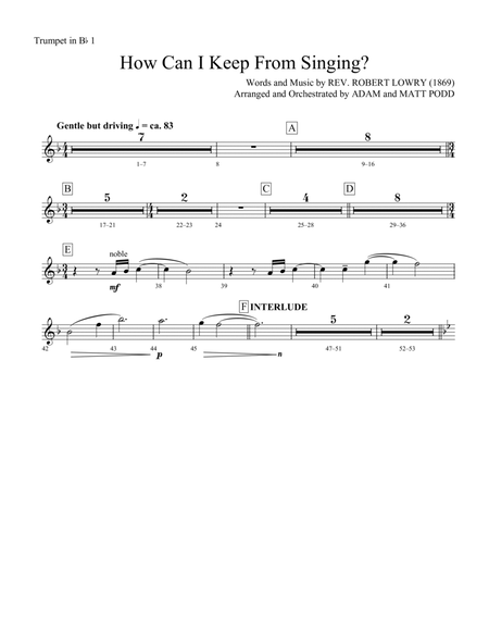 How Can I Keep from Singing (arr. Matt and Adam Podd) - Bb Trumpet 1