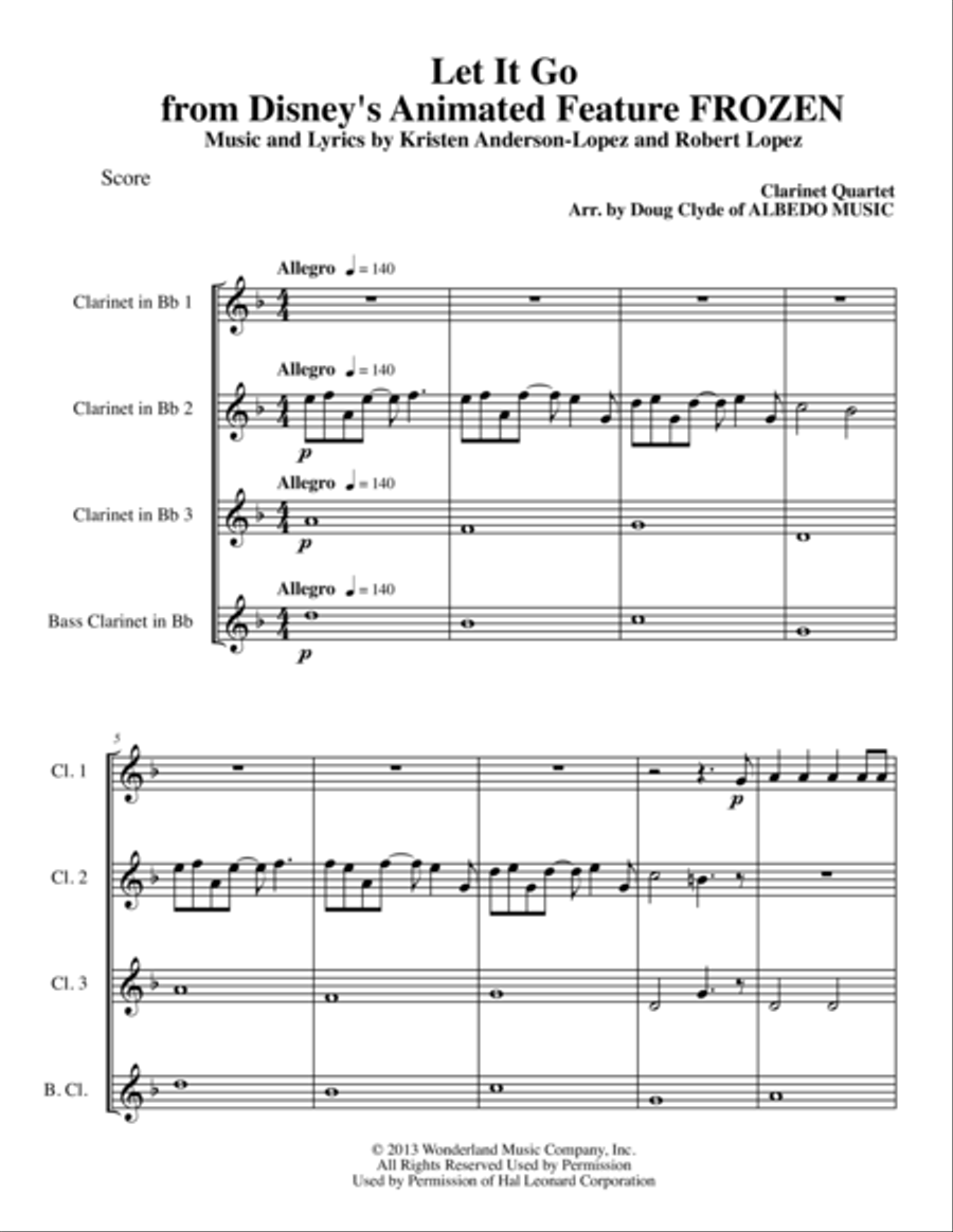 Let It Go (from Frozen) Woodwind Quartet scores gallery preview page 1
