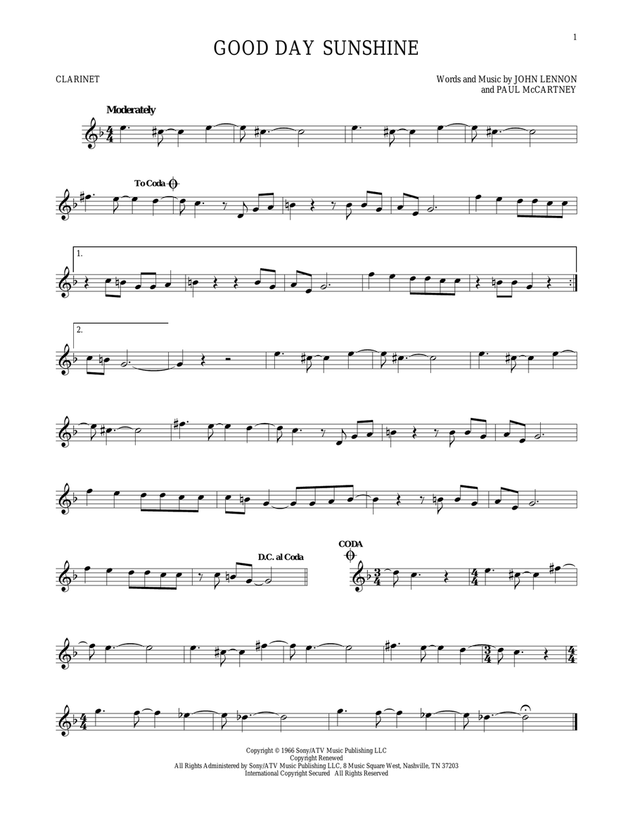 Good Day Sunshine Good Day Sunshine Clarinet Solo scores gallery preview page 1