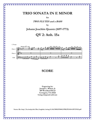 Book cover for Quantz Trio Sonata in E Minor for Two Flutes and Continuo, QV 2: Anh. 15a