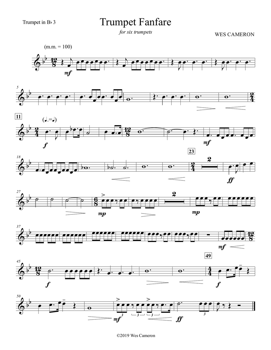 Trumpet Fanfare for six trumpets Brass Ensemble scores gallery preview page 3
