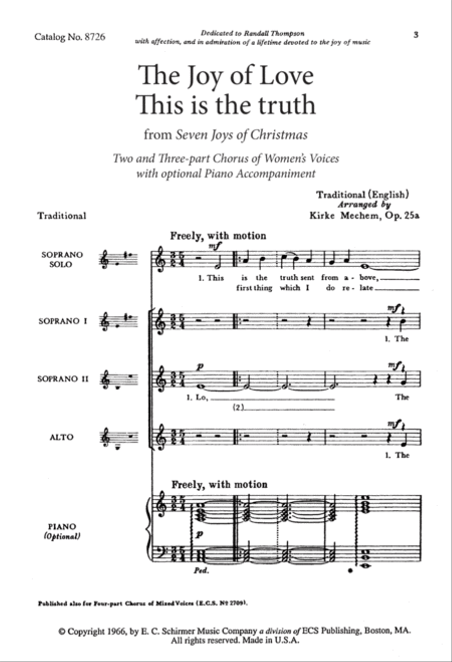 The Joy of Love: This is the truth from The Seven Joys of Christmas 3-Part scores gallery preview page 1
