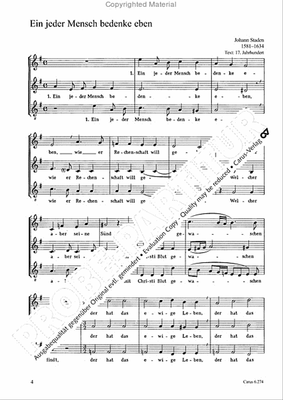 Gumpelzhaimer: Wir danken dir; Trubel: Herr, zeige mir deine Wege; Staden: Ein jeder Mensch bedenke Score scores gallery preview page 3
