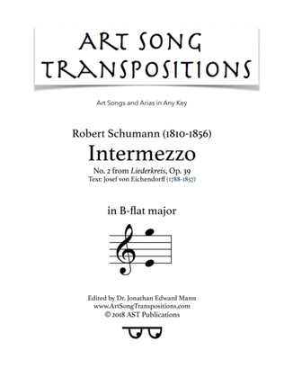 Book cover for SCHUMANN: Intermezzo, Op. 39 no. 2 (transposed to B-flat major)
