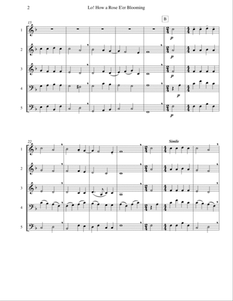 Lo! How a Rose E’er Blooming (Brass Quintet) Brass Quintet scores gallery preview page 3